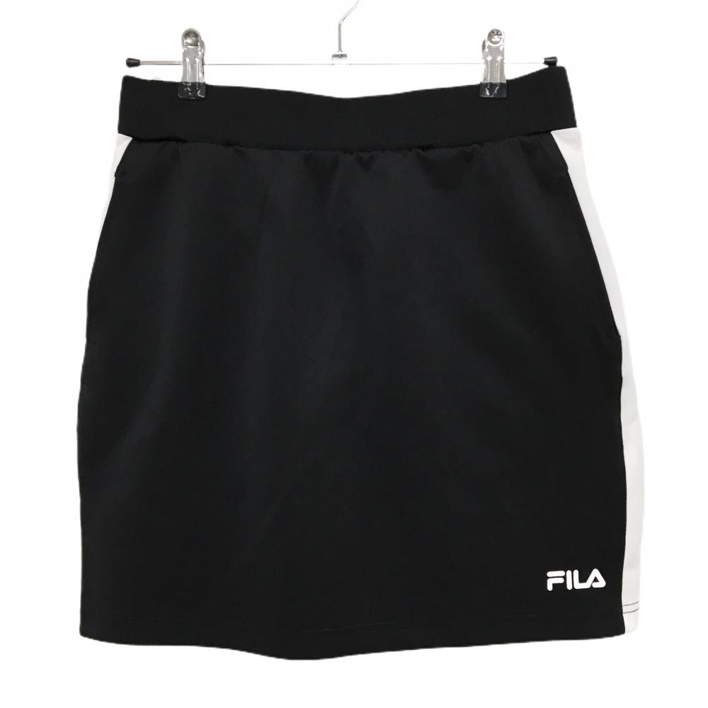 【超美品】フィラゴルフ スカート 黒×白 ウエストゴム ストレッチ スウェット生地 Dカン  レディース LL ゴルフウェア FILA GOLF
