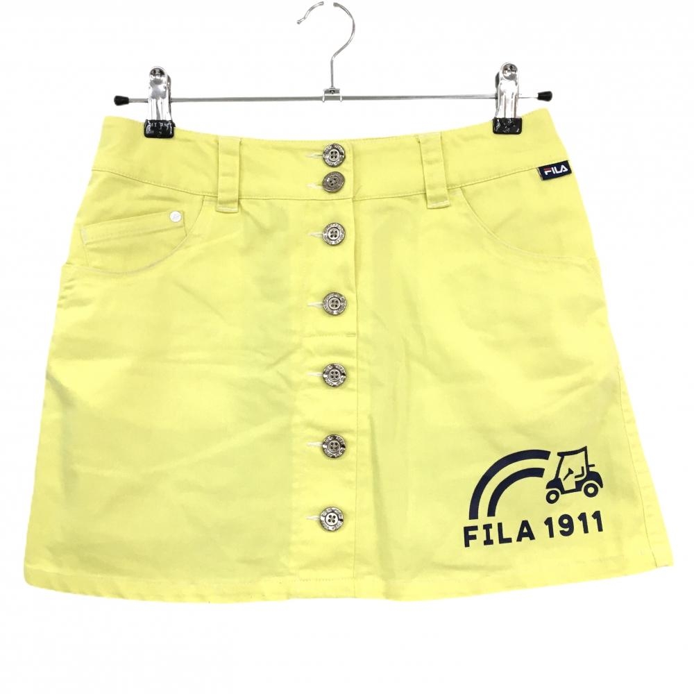 【美品】フィラゴルフ スカート イエロー 前ボタン 内側インナーパンツ レディース M ゴルフウェア FILA GOLF