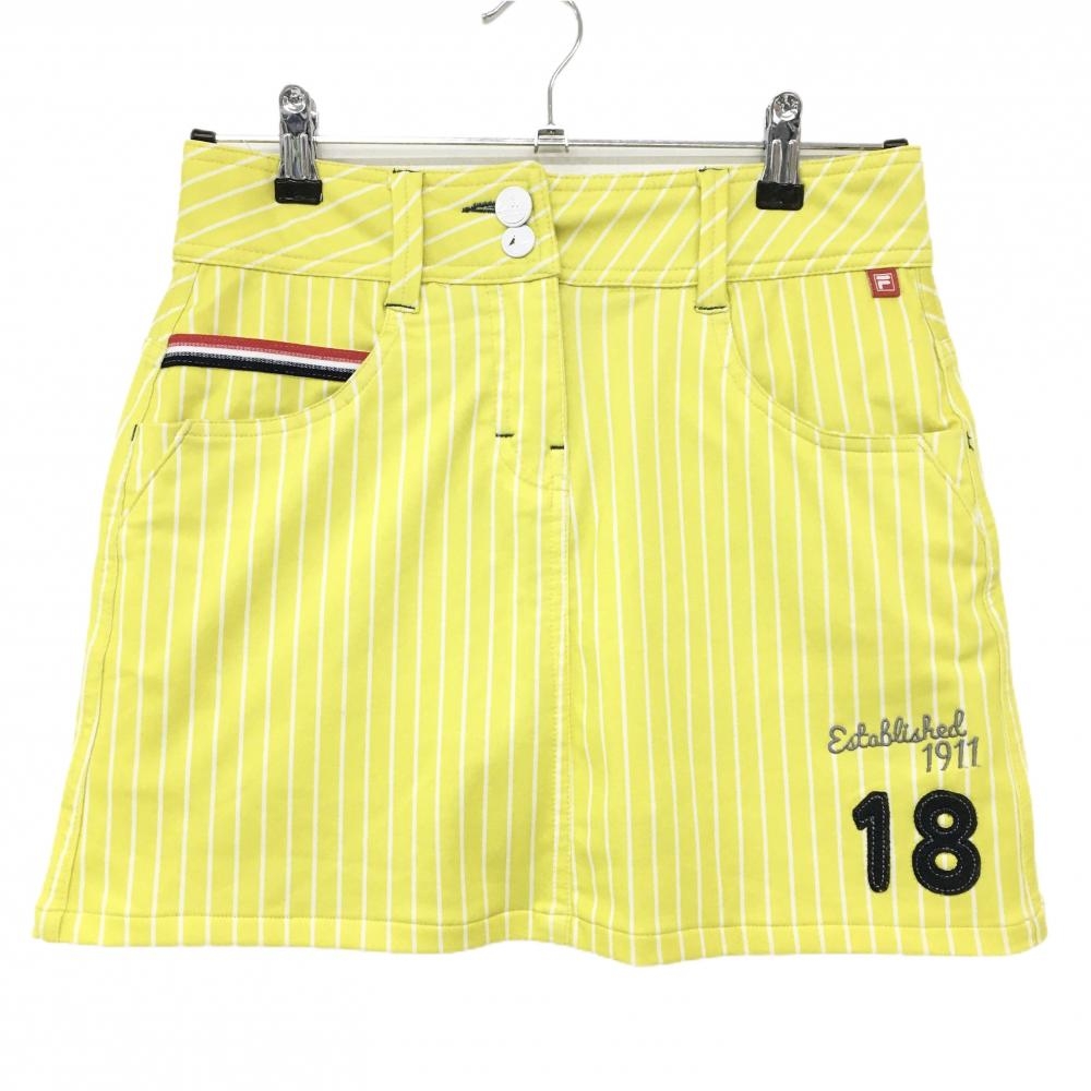【美品】フィラゴルフ スカート イエロー×白 ストライプ 内側インナーパンツ  レディース S ゴルフウェア FILA GOLF
