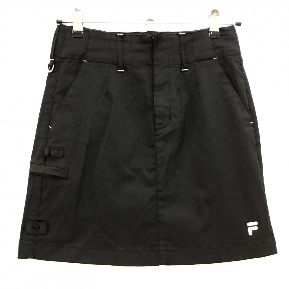 【美品】フィラゴルフ スカート 黒 裾ロゴ インナーパンツ付 レディース M ゴルフウェア FILA GOLF