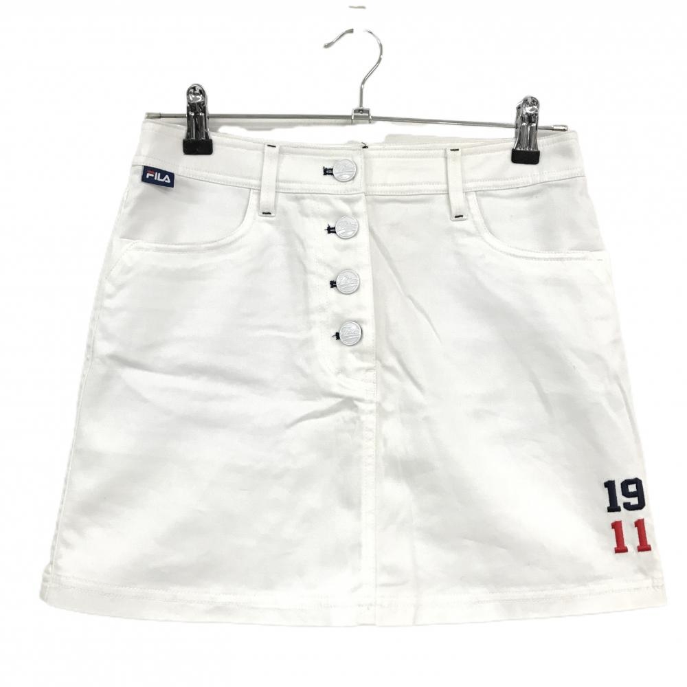 【美品】フィラゴルフ スカート 白 ロゴ刺しゅう レディース M ゴルフウェア FILA GOLF