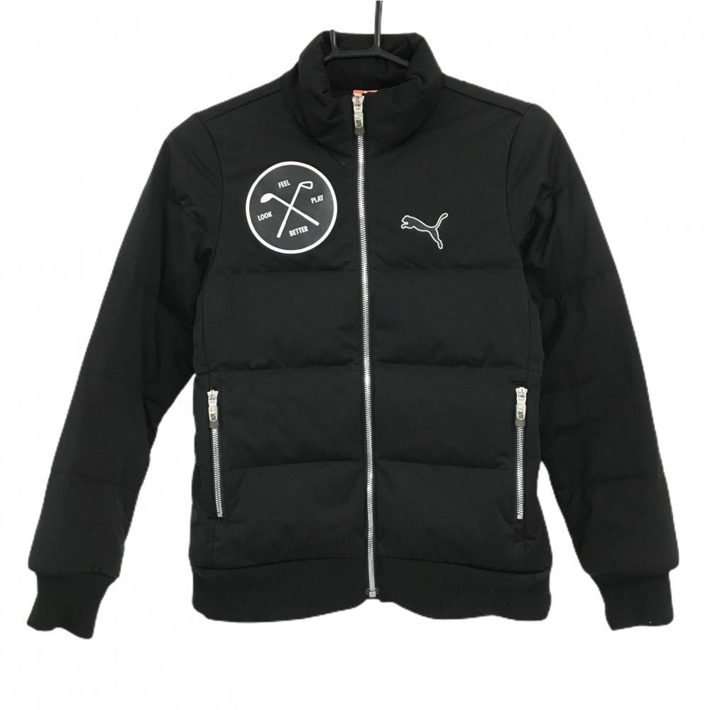 【美品】プーマ ダウンジャケット 黒×白 胸ロゴ レディース S ゴルフウェア PUMA