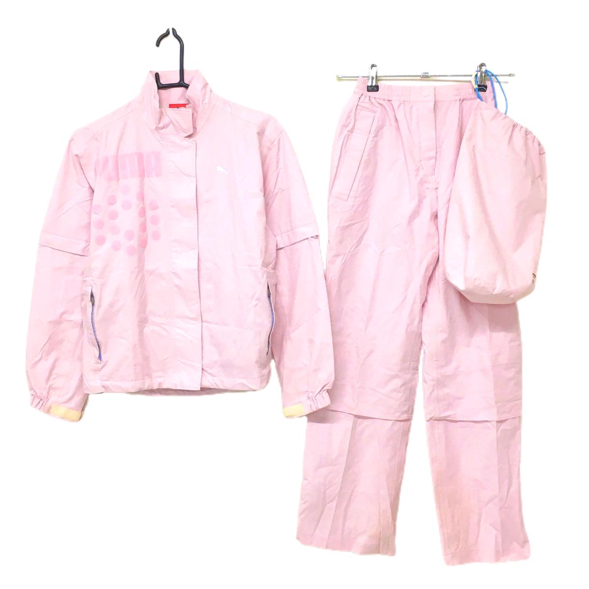 プーマ レインウェア(2WAYジャケット×パンツ) ライトピンク 袖着脱可 裏地メッシュ 収納袋付  レディース S ゴルフウェア PUMA