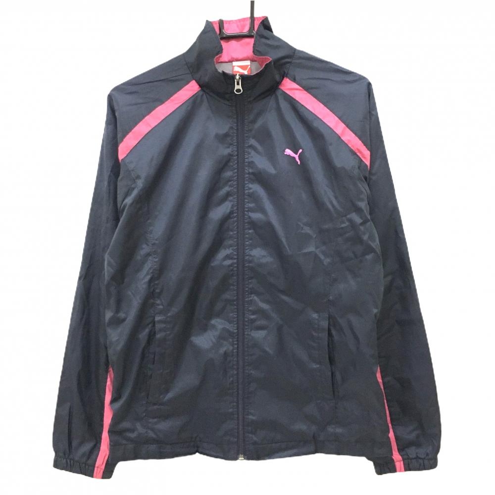 【美品】プーマ ジャケット ネイビー×ピンク系 裏微起毛 ロゴ刺しゅう レディース L ゴルフウェア PUMA