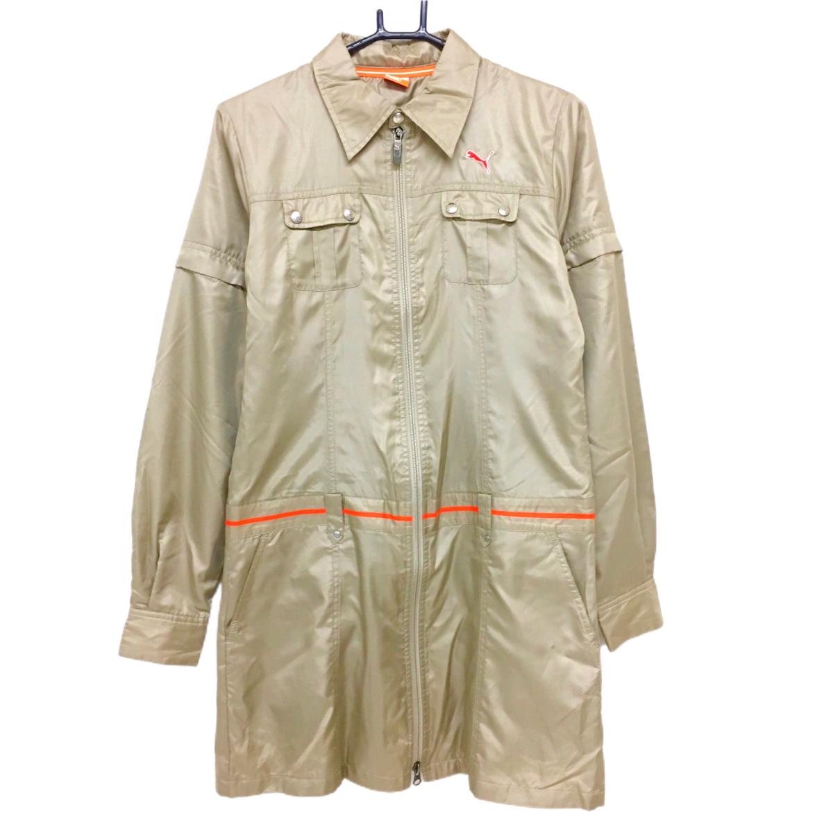 【新品】プーマ 2WAYワンピース ベージュ系 ロゴ刺しゅう 袖着脱可 裏地メッシュ調 ロングジャケット レディース L ゴルフウェア PUMA