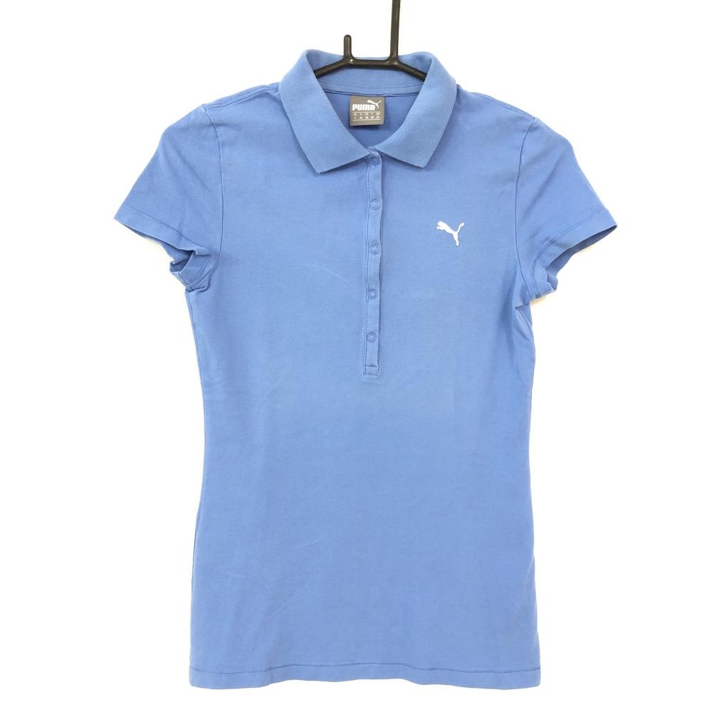 PUMA プーマ 半袖ポロシャツ ブルー×白 レディース S ゴルフウェア