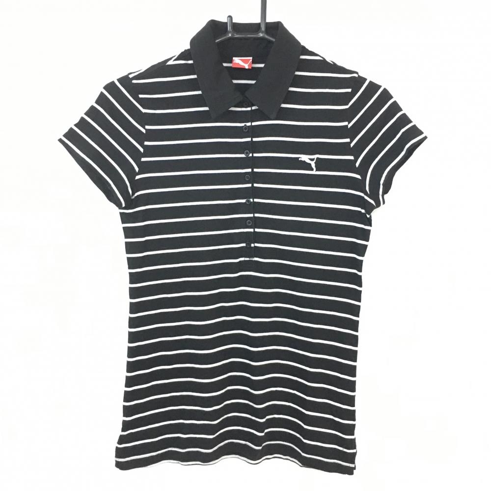 PUMA プーマ 半袖ポロシャツ 黒×白 ボーダー レディース M ゴルフウェア 画像