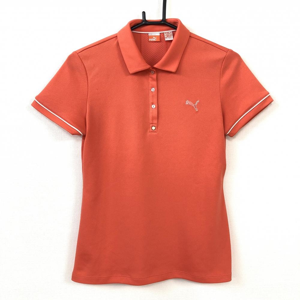 PUMA プーマ 半袖ポロシャツ オレンジ 一部メッシュ ロゴマーク  レディース L ゴルフウェア 画像