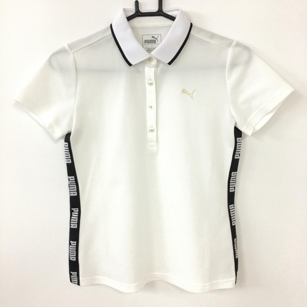 PUMA プーマ 半袖ポロシャツ 白×黒 サイドロゴ レディース S ゴルフウェア