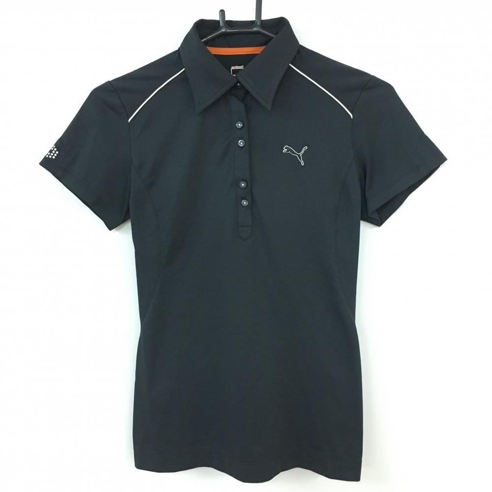 PUMA プーマ 半袖ポロシャツ 黒×白 パイピング シンプル レディース M ゴルフウェア 画像