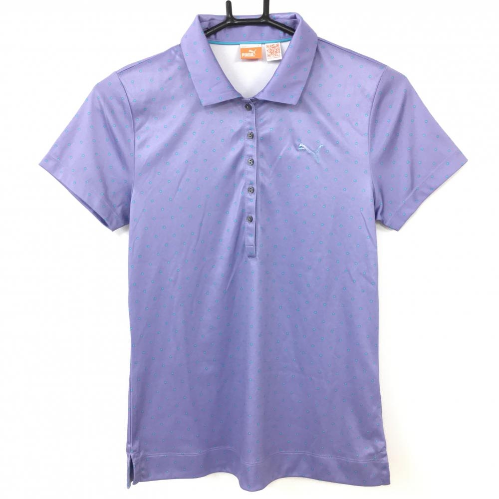 【超美品】PUMA プーマ 半袖ポロシャツ パープル×ライトブルー ドット 水玉 レディース M ゴルフウェア