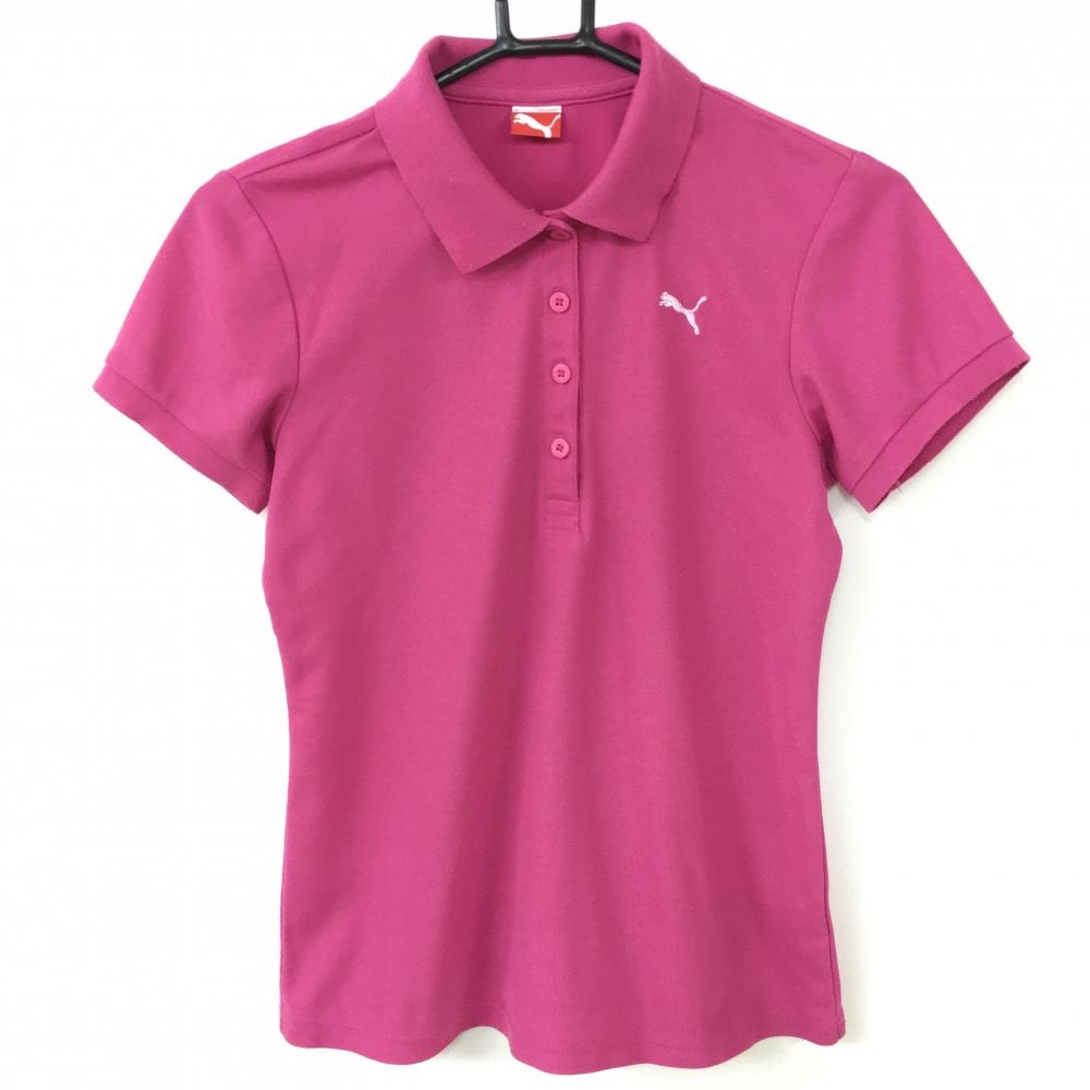 プーマ 半袖ポロシャツ ピンク×白 シンプル ロゴ刺しゅう レディース M ゴルフウェア PUMA
