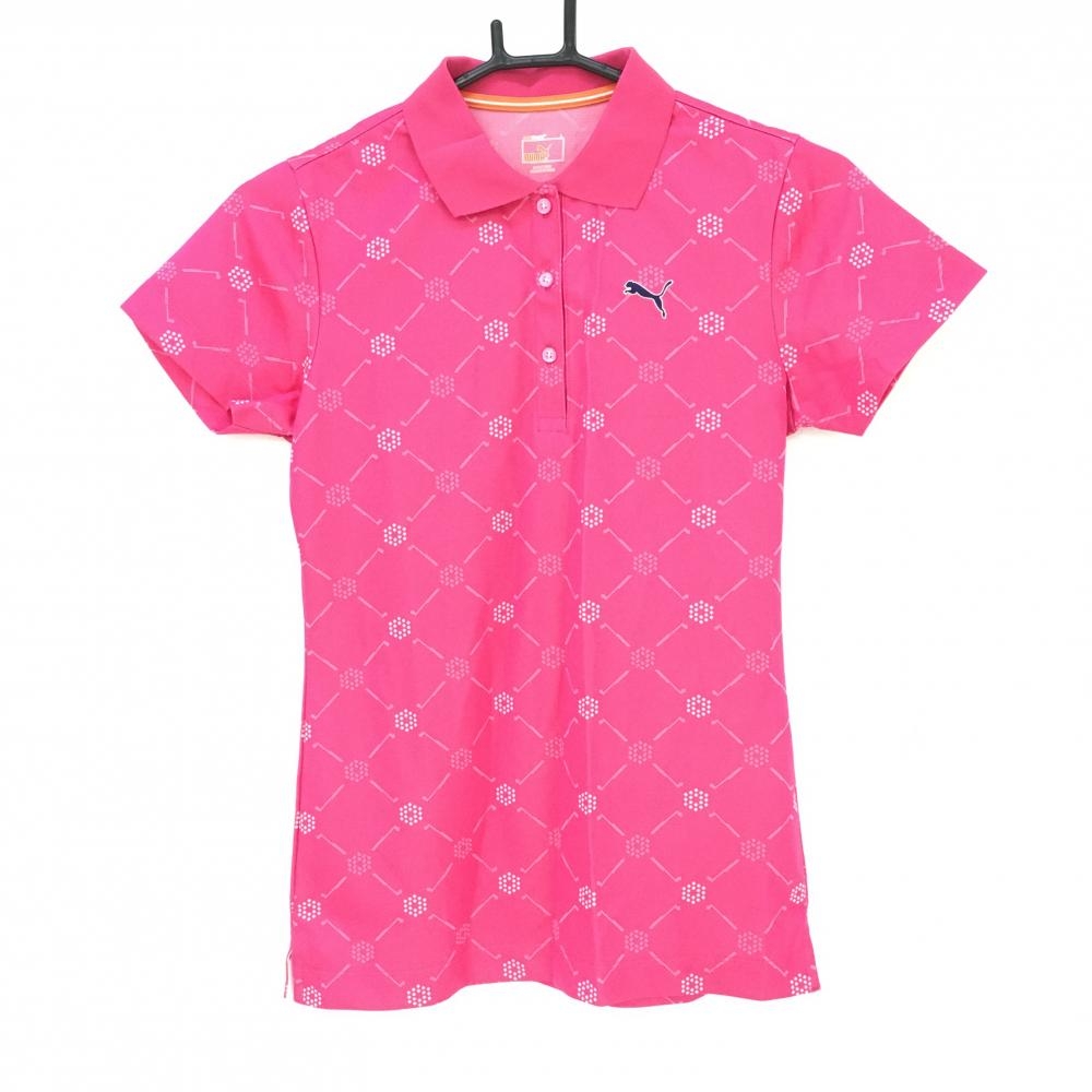 【超美品】プーマ 半袖ポロシャツ ピンク×白 総柄  レディース L ゴルフウェア PUMA