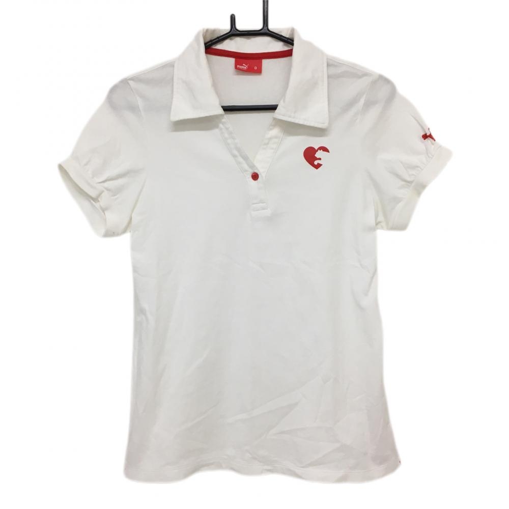 プーマ 半袖ポロシャツ 白×レッド 袖ロゴ刺しゅう スキッパー  レディース 6 ゴルフウェア PUMA