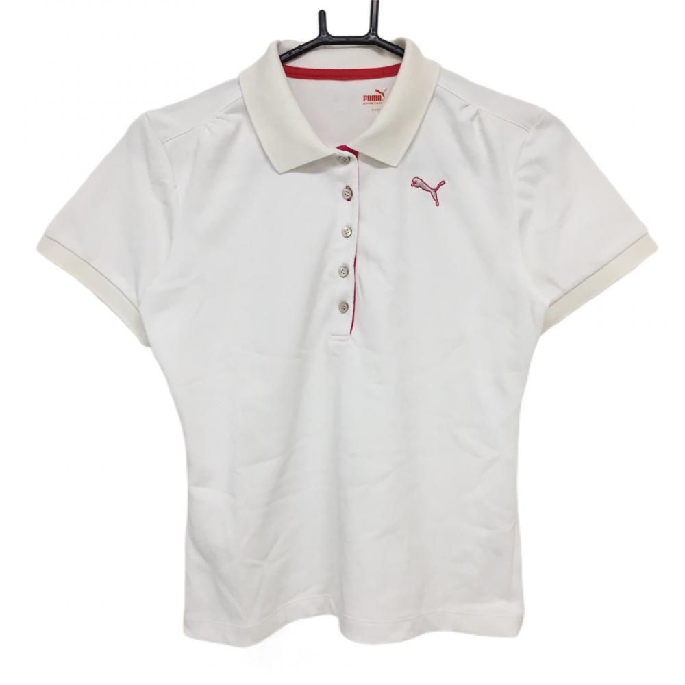 プーマ 半袖ポロシャツ 白×ピンク ロゴ刺しゅう  レディース L ゴルフウェア PUMA