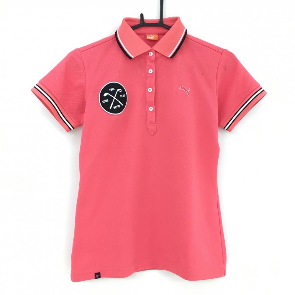 【美品】プーマ 半袖ポロシャツ ピンク 襟・袖口ライン DRY レディース L ゴルフウェア PUMA