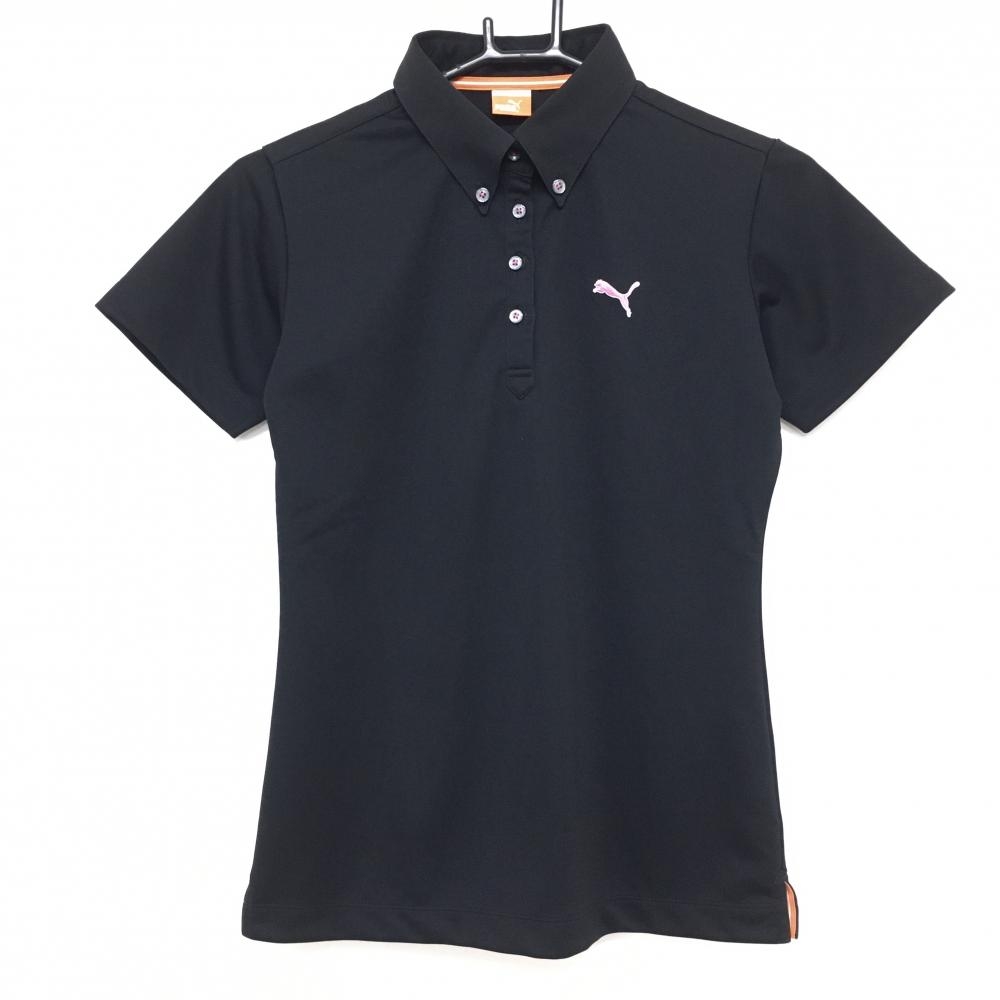 【超美品】プーマ 半袖ポロシャツ 黒 ロゴ刺しゅうシンプル レディース L ゴルフウェア PUMA