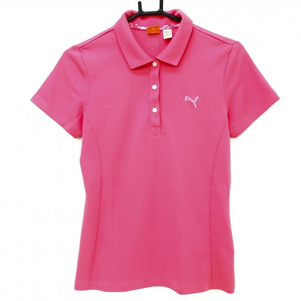 【超美品】プーマ 半袖ポロシャツ ピンク 胸刺しゅう ストレッチ レディース US-L ゴルフウェア PUMA