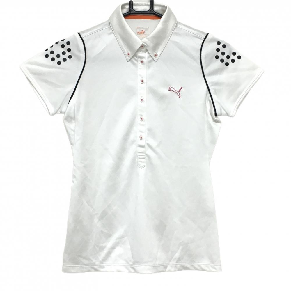 プーマ 半袖ポロシャツ 白 地模様総柄 ロゴ刺しゅう レディース M ゴルフウェア PUMA