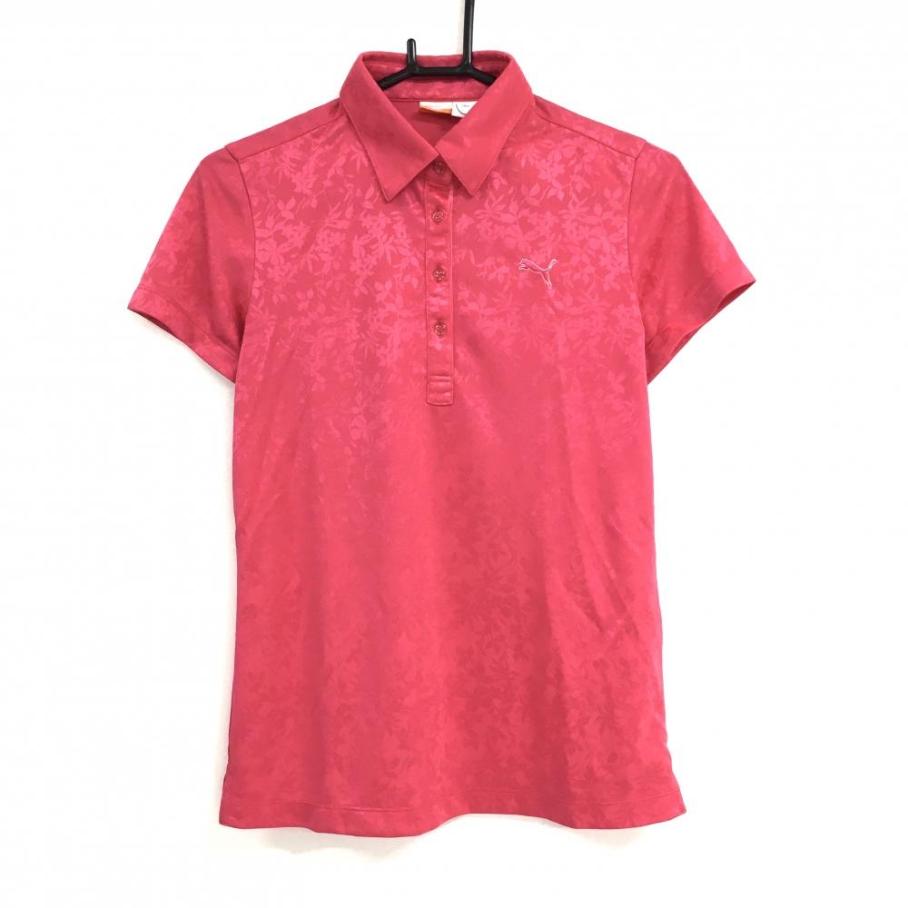 プーマ 半袖ポロシャツ ピンク 総柄 ロゴ刺しゅう レディース L ゴルフウェア PUMA