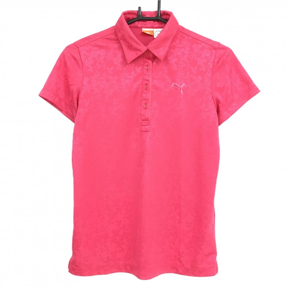 【美品】プーマ 半袖ポロシャツ ピンク リーフ柄地模様 レディース L ゴルフウェア PUMA