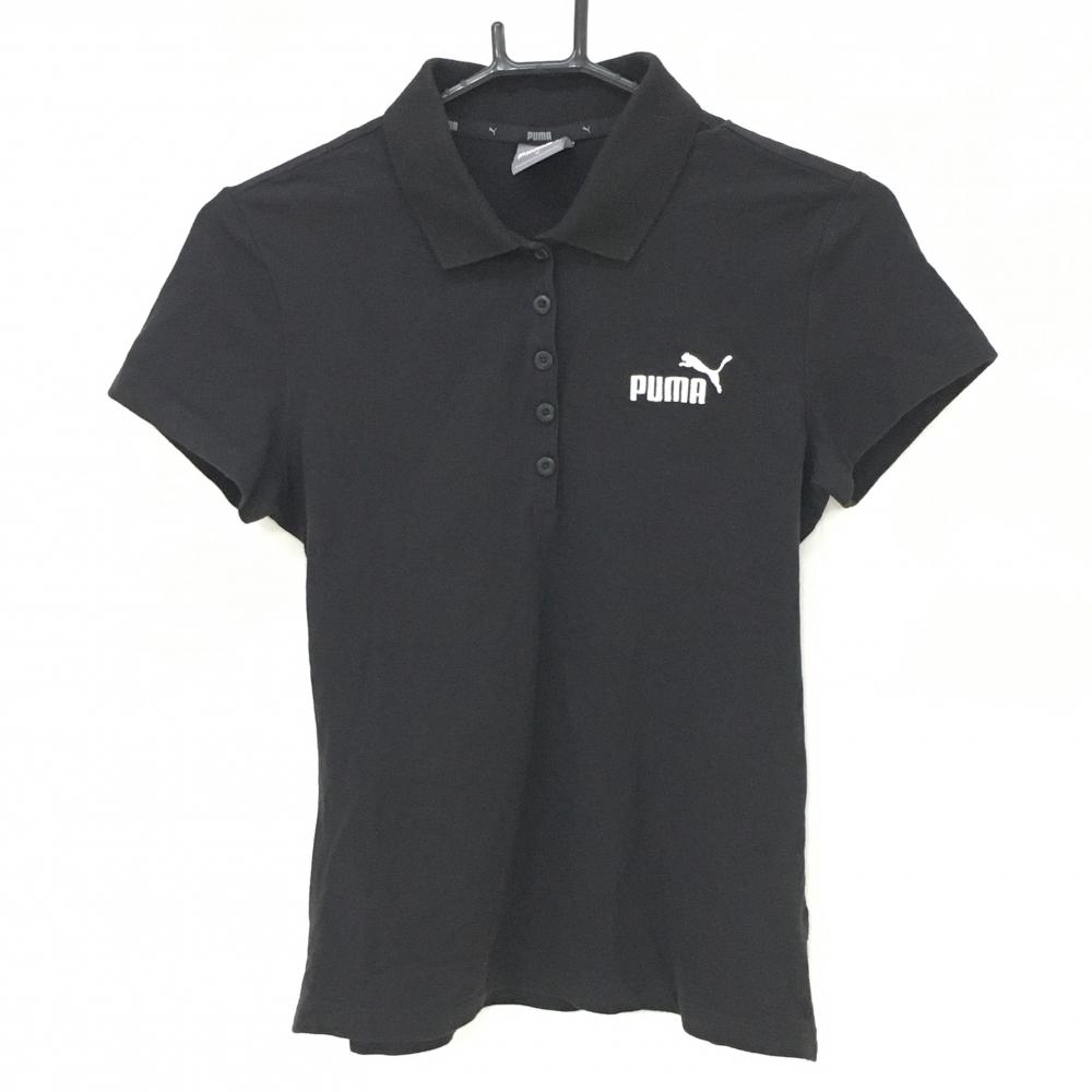 【美品】プーマ 半袖ポロシャツ 黒 コットン100％ ロゴ刺しゅう レディース M ゴルフウェア PUMA