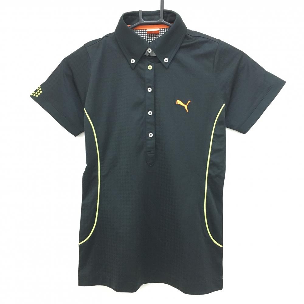 【新品】プーマ 半袖ポロシャツ 黒 千鳥格子地模様 ボタンダウン レディース M ゴルフウェア PUMA