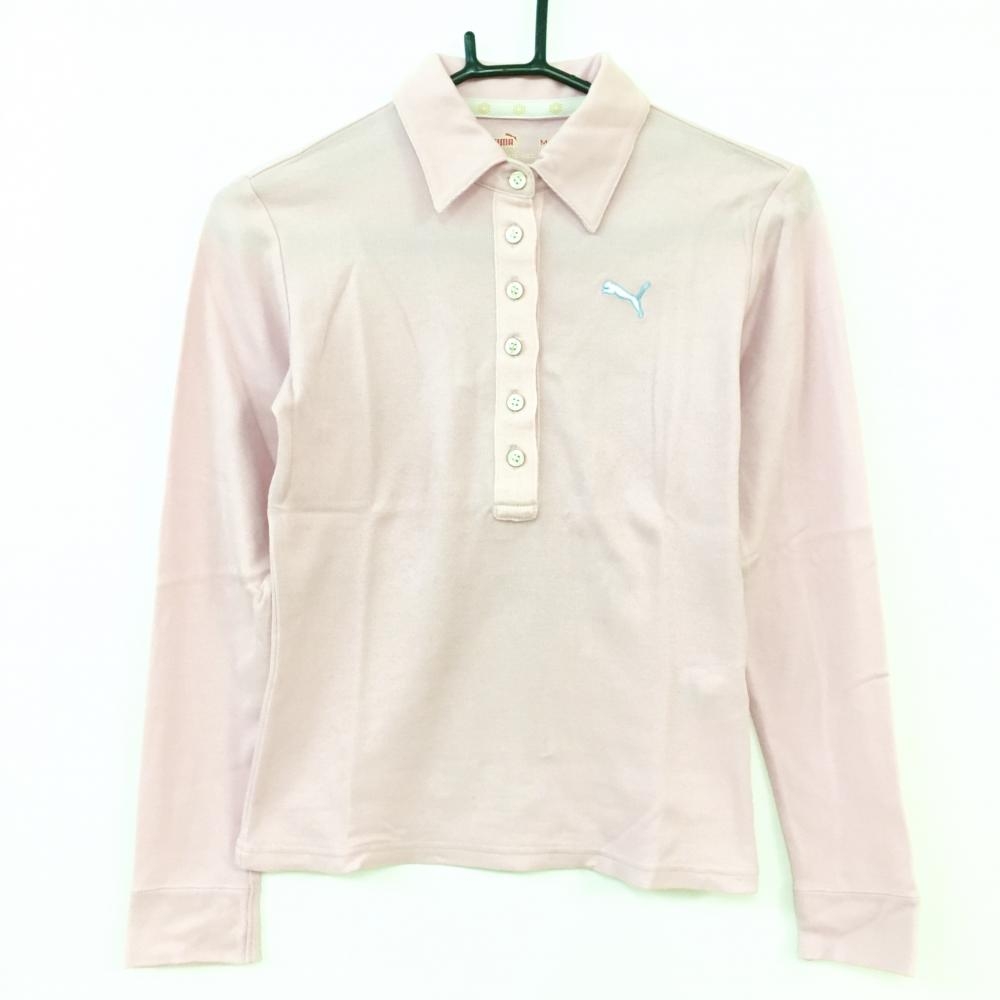 【美品】PUMA プーマゴルフ 長袖ポロシャツ ピンク シンプル レディース M ゴルフウェア