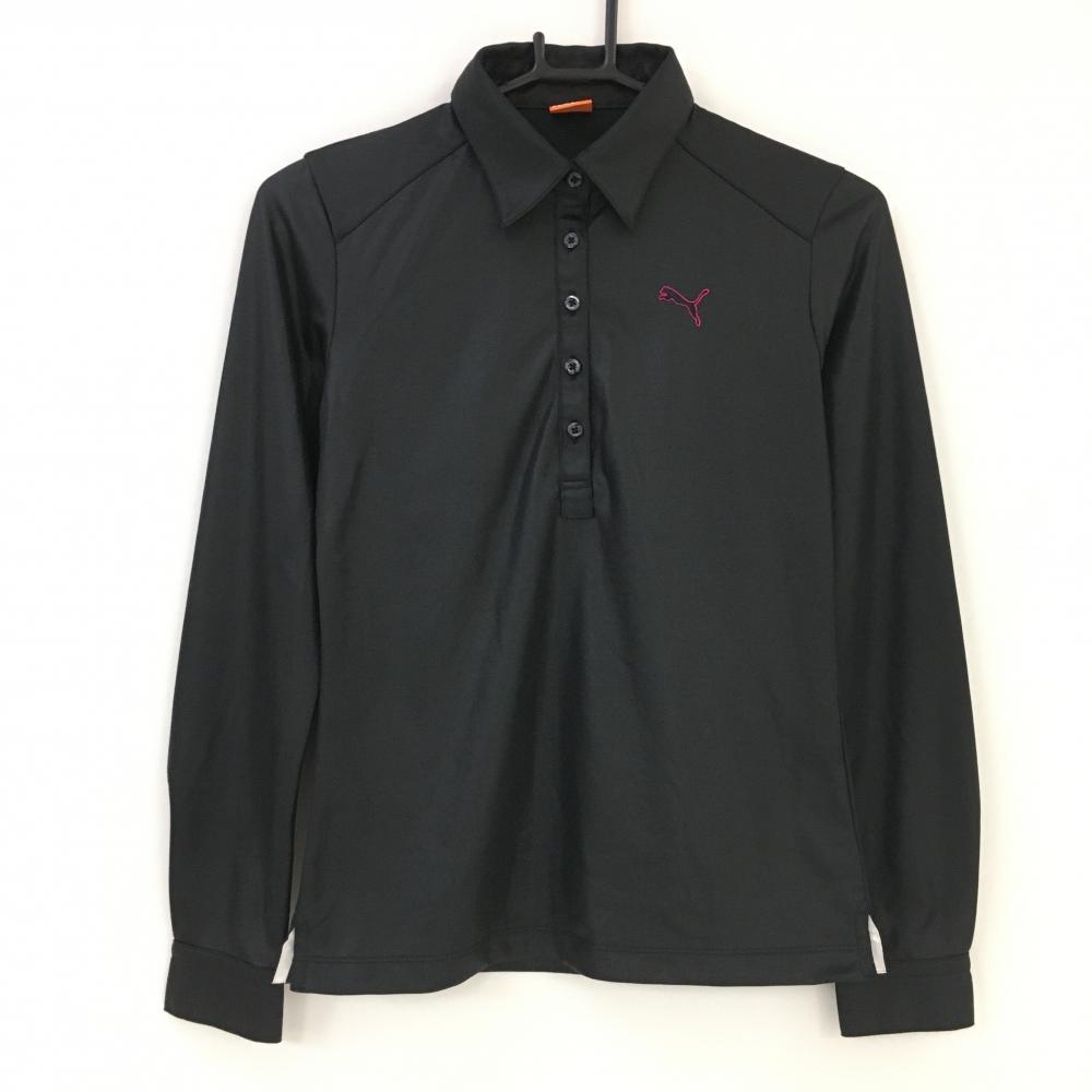【美品】プーマ 長袖ポロシャツ 黒×ピンク シンプル レディース M ゴルフウェア PUMA