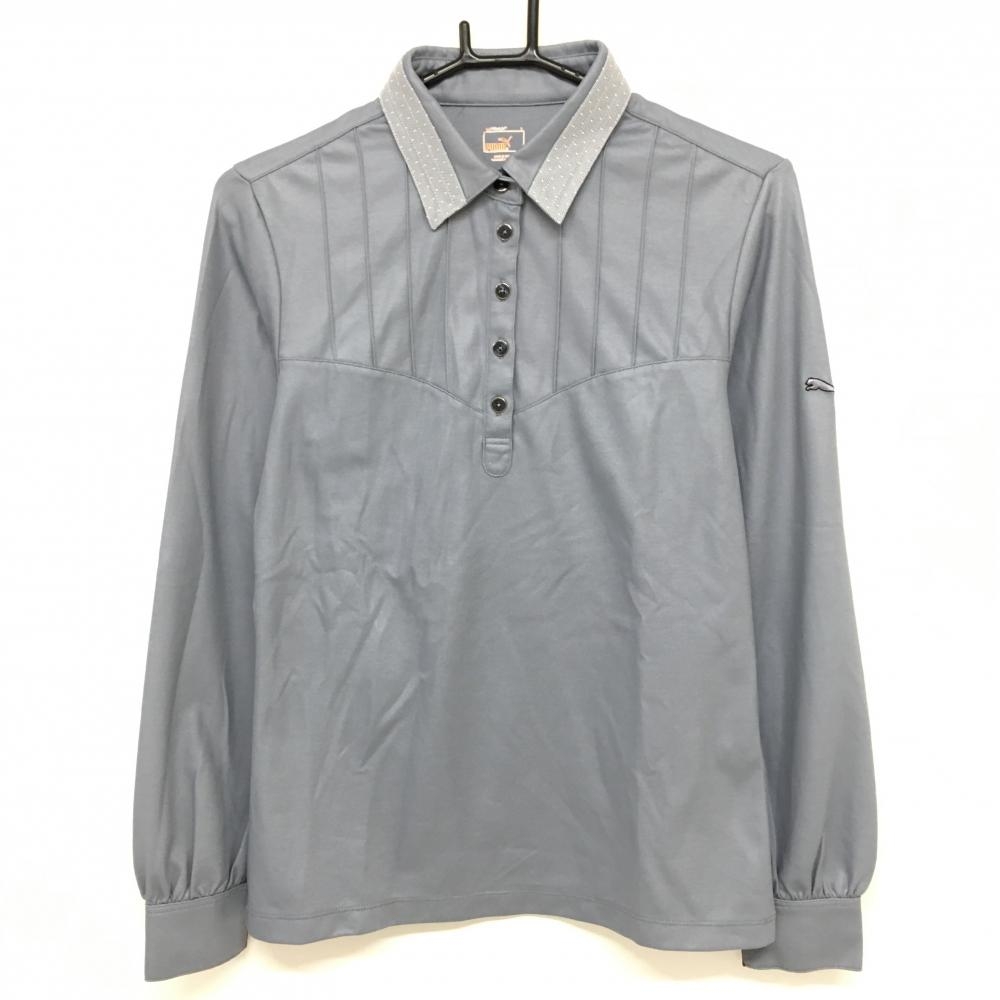 プーマ 長袖ポロシャツ グレー 袖ロゴ刺しゅう レディース O ゴルフウェア PUMA