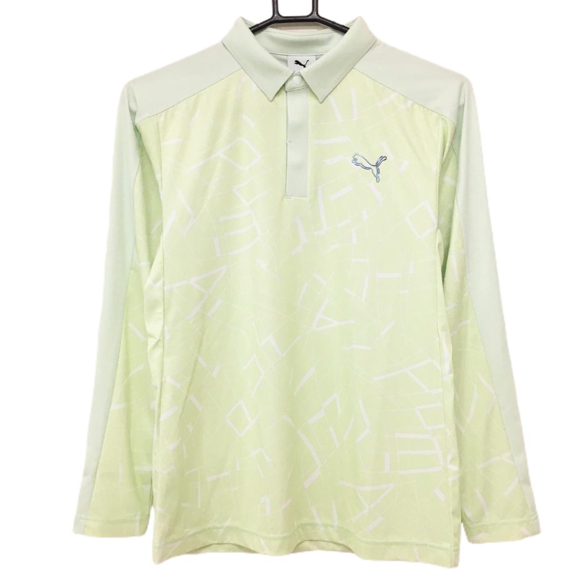【新品】プーマ 長袖ポロシャツ ライトグリーン 総柄 レディース M ゴルフウェア PUMA