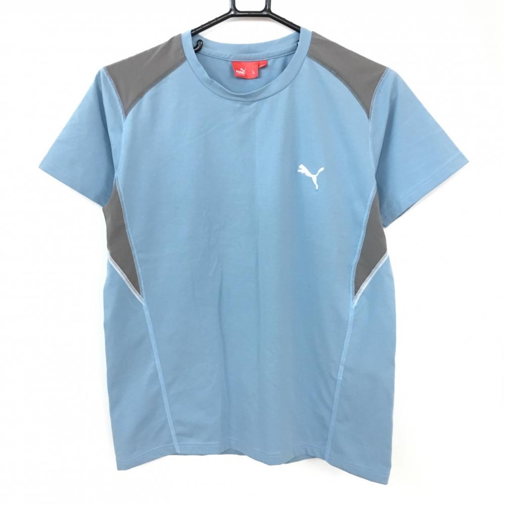 【超美品】PUMA プーマ Tシャツ ライトブルー×グレー コットン混 レディース L ゴルフウェア