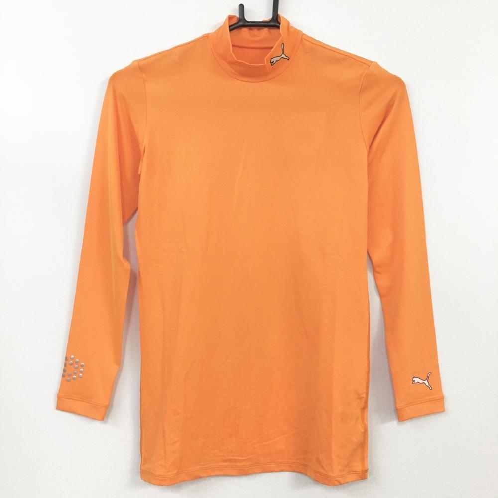 【新品】60％OFF〜PUMA プーマ インナーウェア オレンジ×白 長袖ハイネックシャツ コンプレッションシャツ レディース M ゴルフウェア