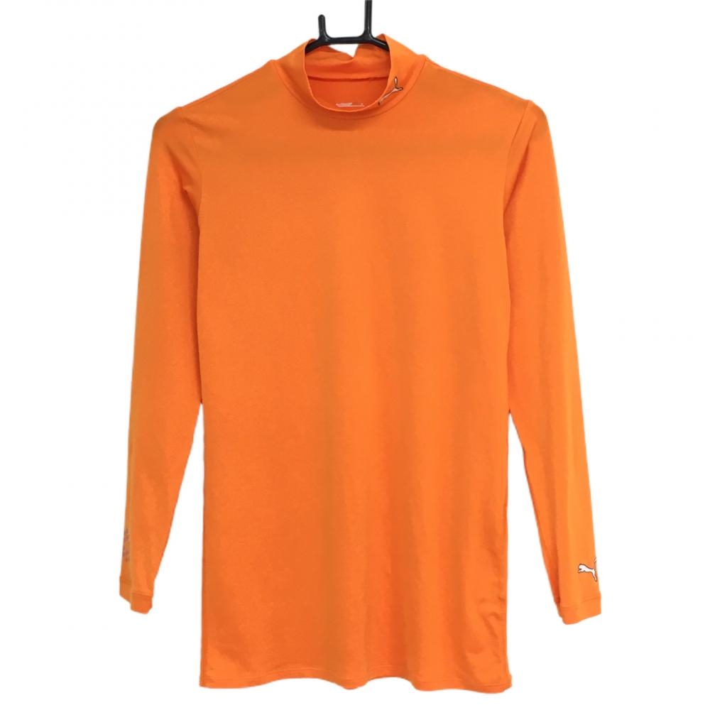 【美品】プーマ ハイネックインナーシャツ オレンジ ロゴ刺しゅう レディース O(XL) ゴルフウェア PUMA