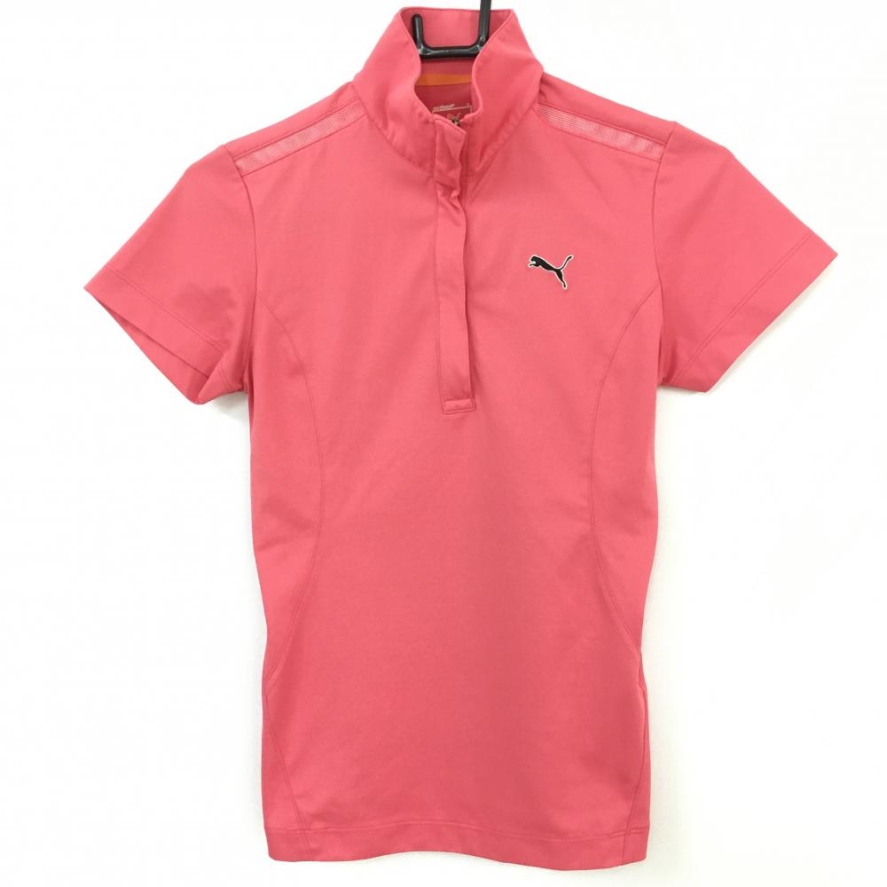 【美品】PUMA プーマ 半袖ハイネックシャツ ピンク ハーフジップ ストレッチ レディース Ｍ ゴルフウェア 画像