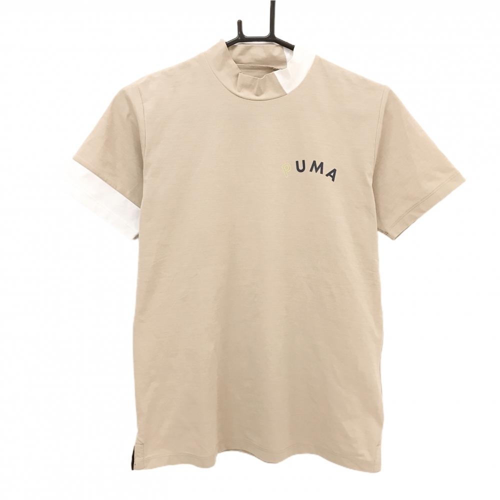 プーマ 半袖ハイネックシャツ ライトブラウン×白 ロゴプリント  レディース XL ゴルフウェア PUMA