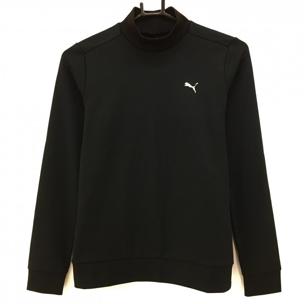 【美品】プーマ 長袖ハイネックシャツ 黒 ボーダー織生地 レディース S ゴルフウェア PUMA