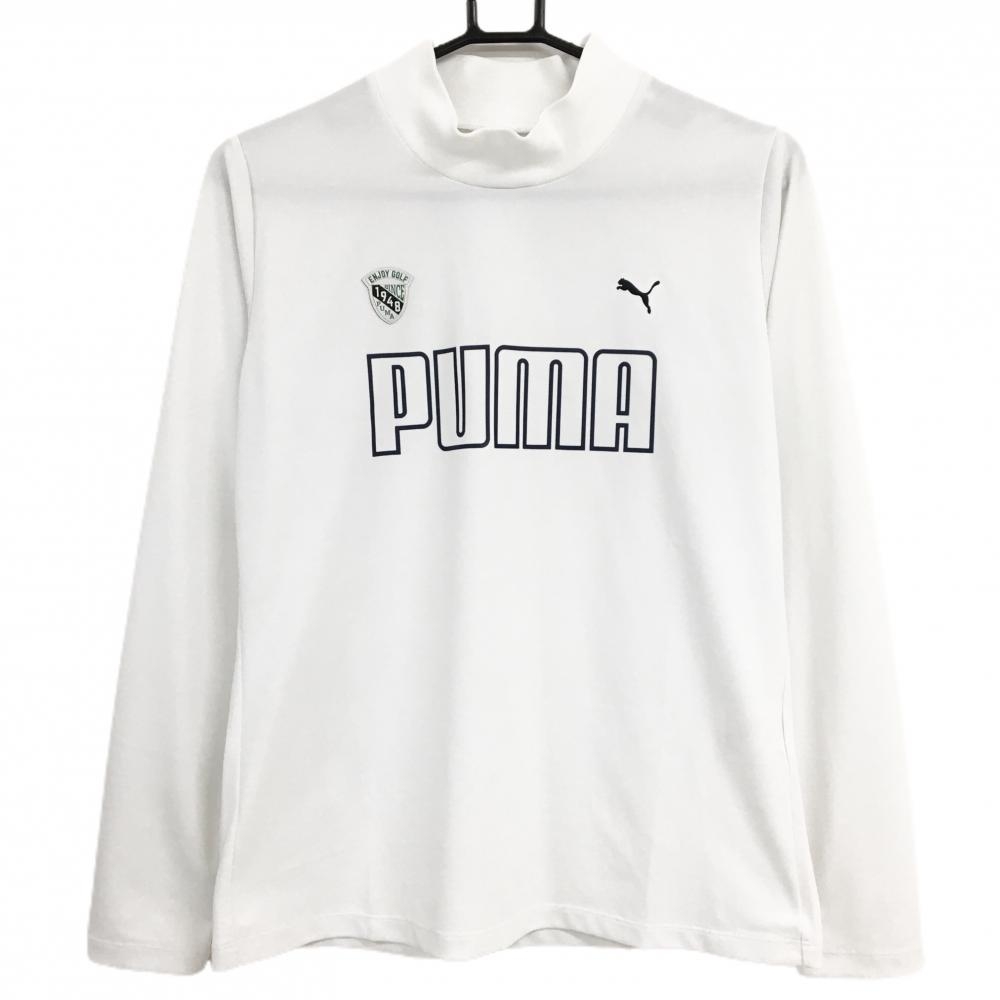 プーマ 長袖ハイネックシャツ 白×黒 ロゴプリント レディース XL ゴルフウェア PUMA