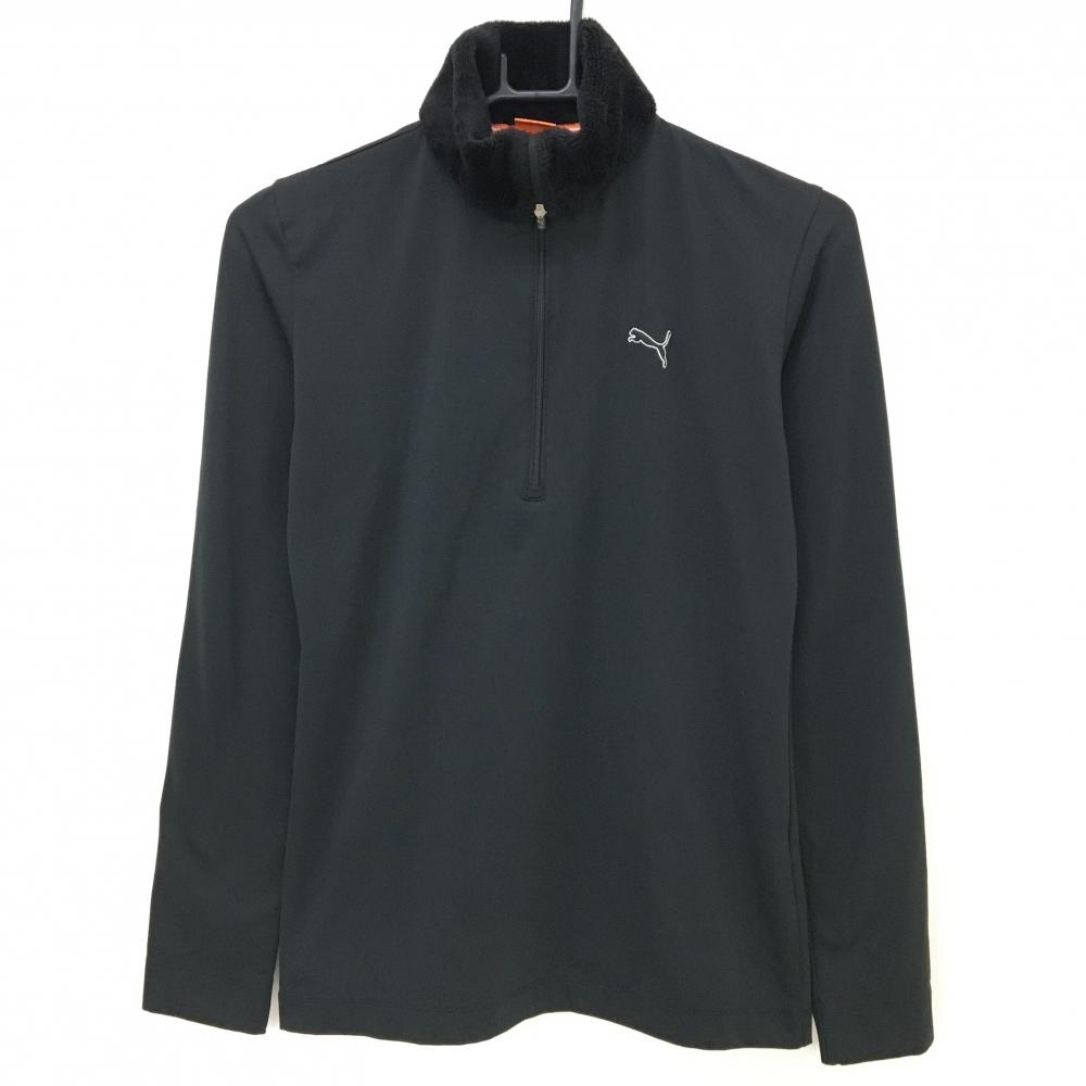 【美品】プーマ 長袖タートルネックネックシャツ 黒 ネックボア ハーフジップ 裏微起毛  レディース L ゴルフウェア PUMA