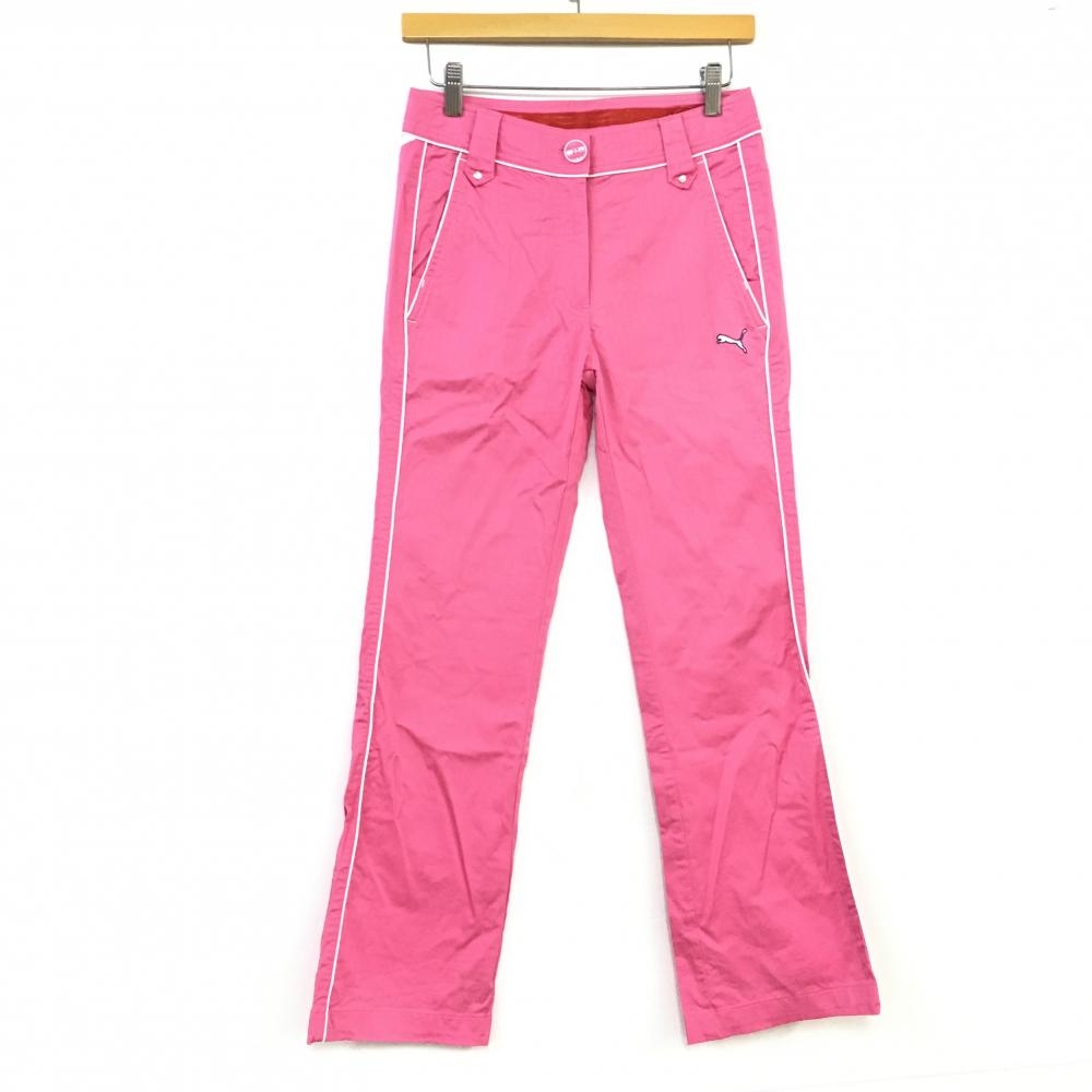 PUMA プーマ パンツ ピンク×白 ストライプ地模様 サイドライン  レディース S ゴルフウェア 画像