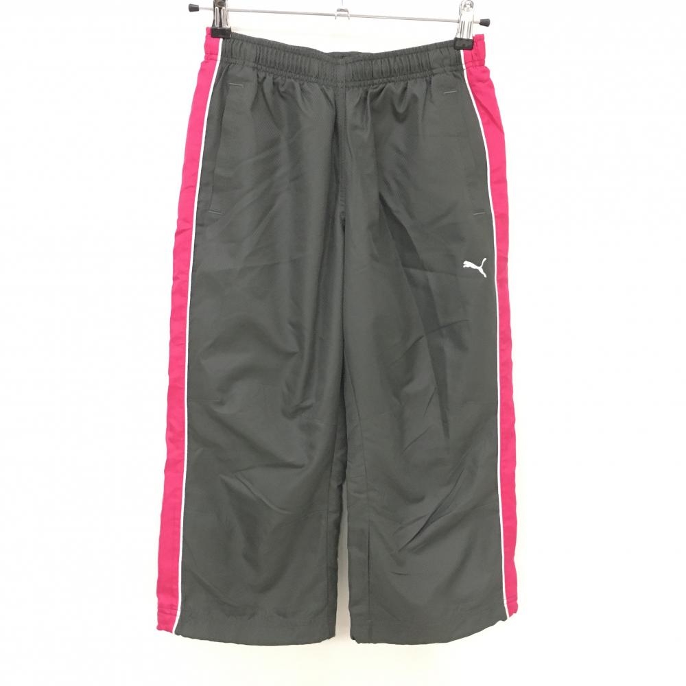 【超美品】プーマ 半端丈ナイロンパンツ ダークグレー×ピンク サイドライン 裏地メッシュ ウエストゴム  レディース M ゴルフウェア PUMA