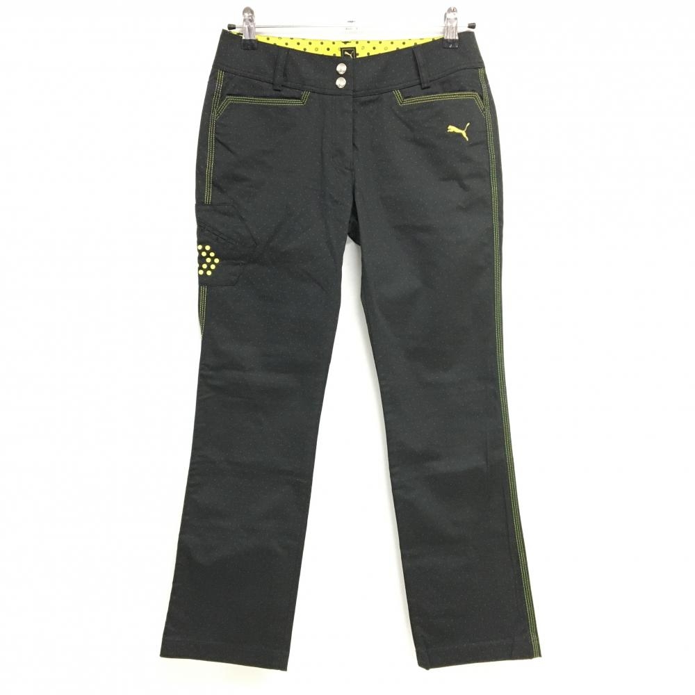 【超美品】プーマ パンツ 黒 イエローステッチ ドット地模様 ストレッチ  レディース M ゴルフウェア PUMA