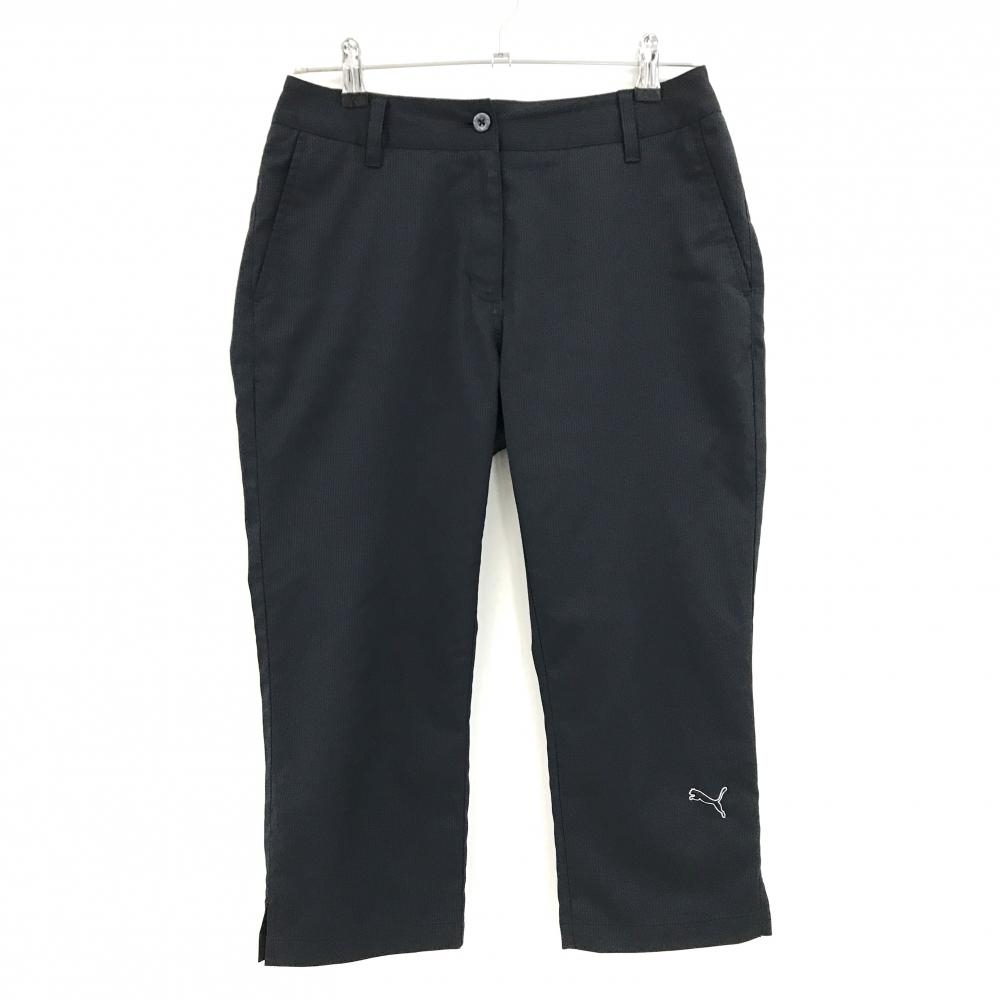 【美品】プーマ 七分丈パンツ 黒 細ストライプ地模様 ヒップ皺 レディース M ゴルフウェア PUMA