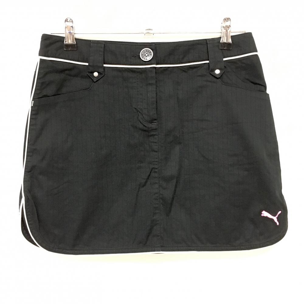 プーマ スカート 黒×白 ストライプ地模様 ストレッチ ティー装着可  レディース M ゴルフウェア PUMA