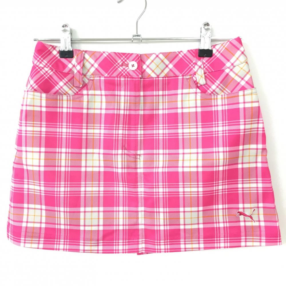 【超美品】PUMA プーマ スカート ピンク×白 チェック柄 インナーパンツ付き レディース M ゴルフウェア