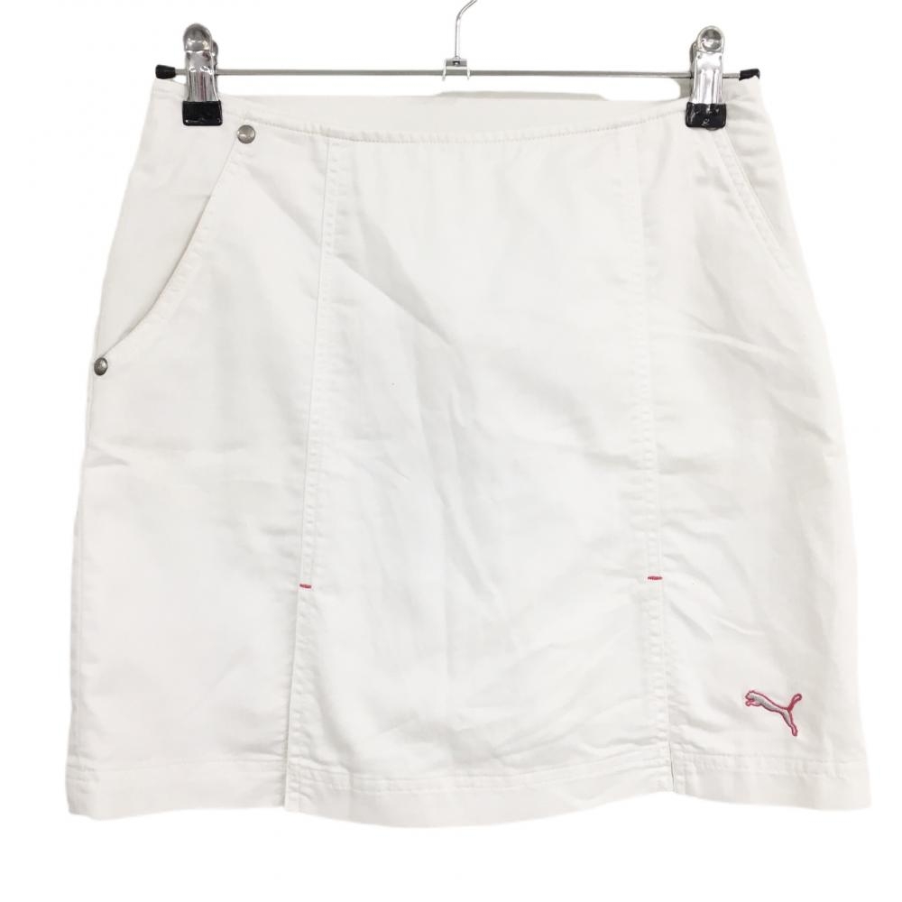 プーマ スカート 白 無地 スリット ロゴ刺しゅう 内側インナーパンツ レディース L ゴルフウェア PUMA