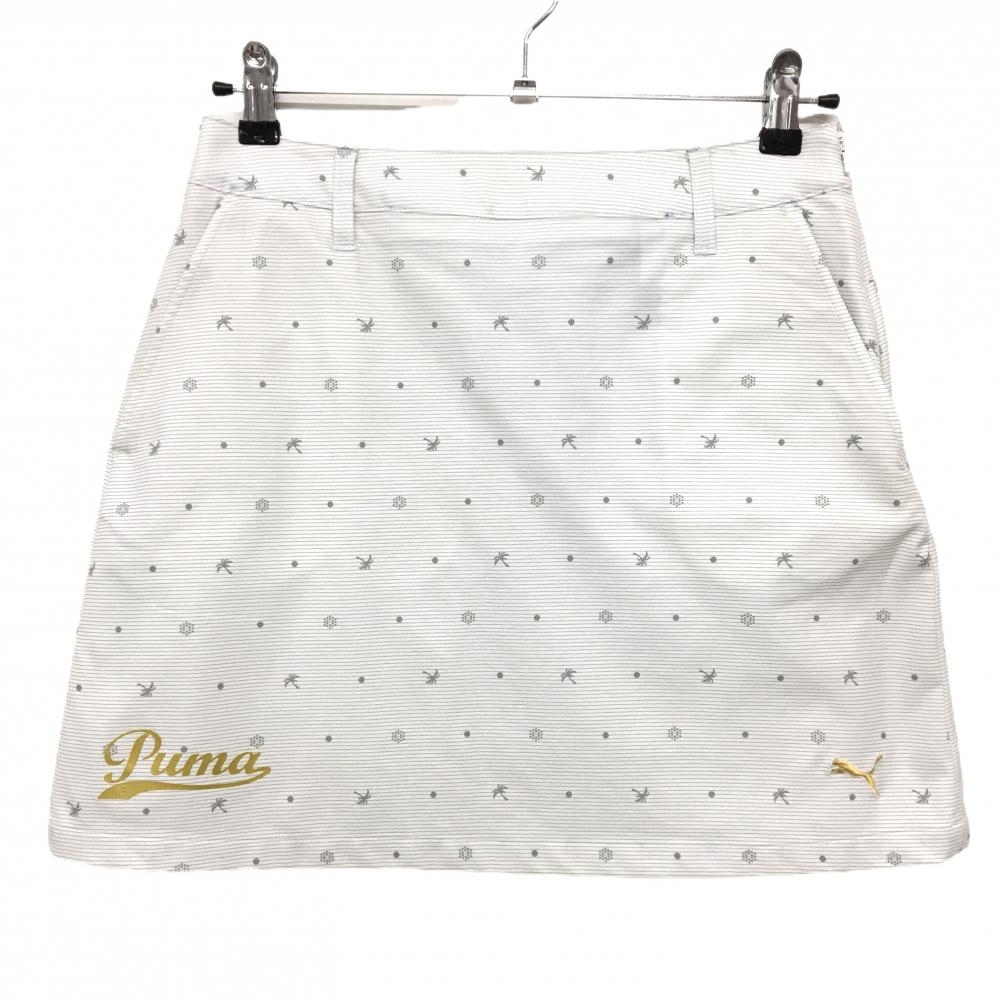 プーマ スカート 白×グレー ボーダー ヤシの木 ストレッチ  レディース L ゴルフウェア PUMA