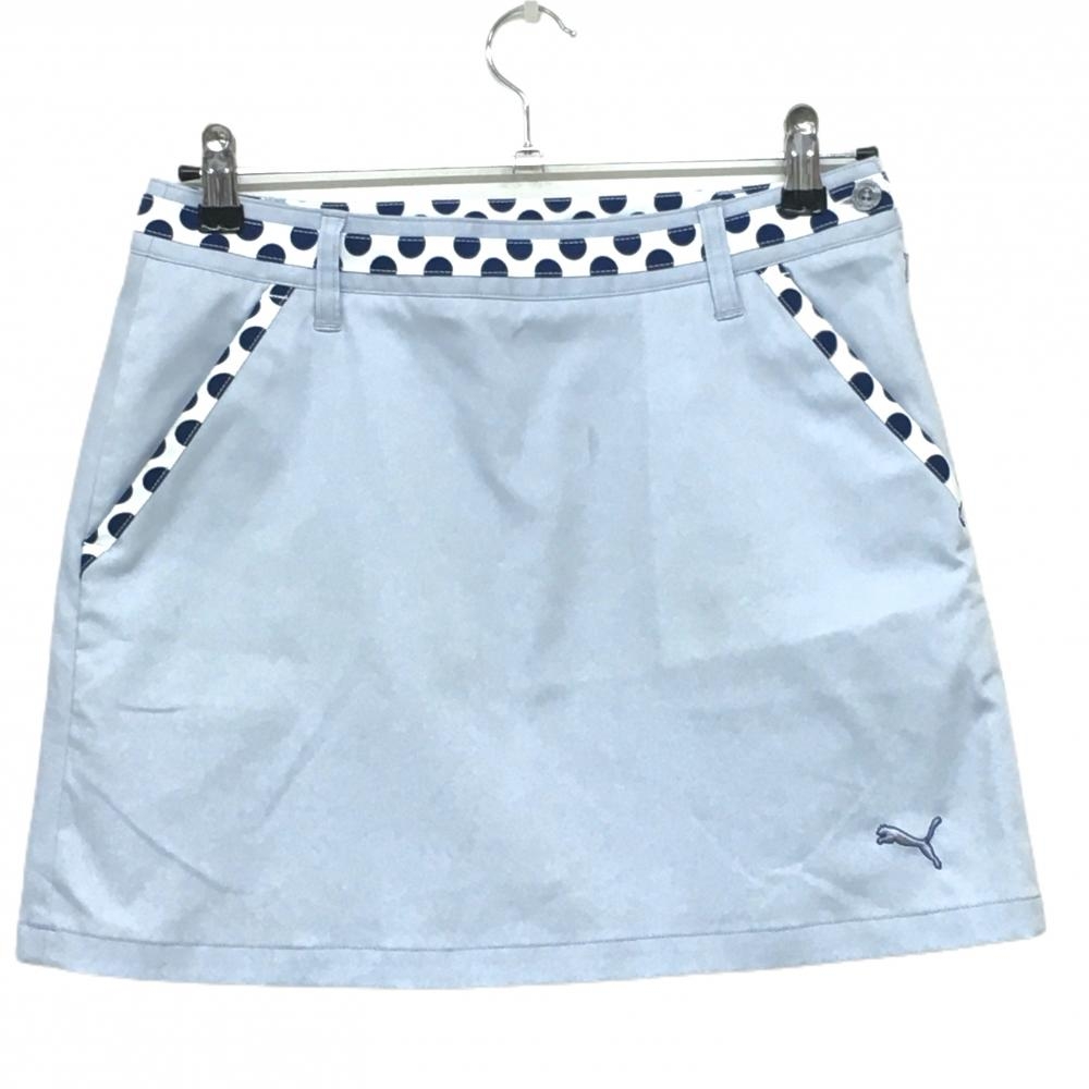 プーマ スカート ライトブルー×ネイビー 一部ドット ストレッチ インナーパンツ付き レディース L ゴルフウェア PUMA