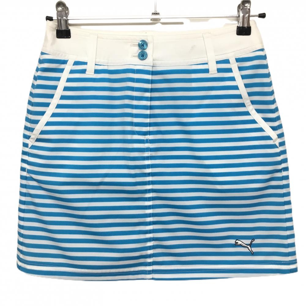 プーマ スカート ライトブルー×白 ボーダー ロゴ刺しゅう レディース S ゴルフウェア PUMA