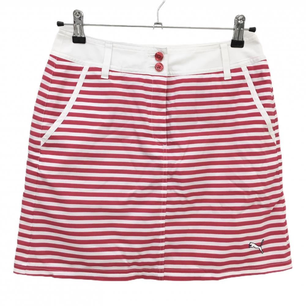 【超美品】プーマ スカート 白×ピンクレッド ボーダー  レディース L ゴルフウェア PUMA